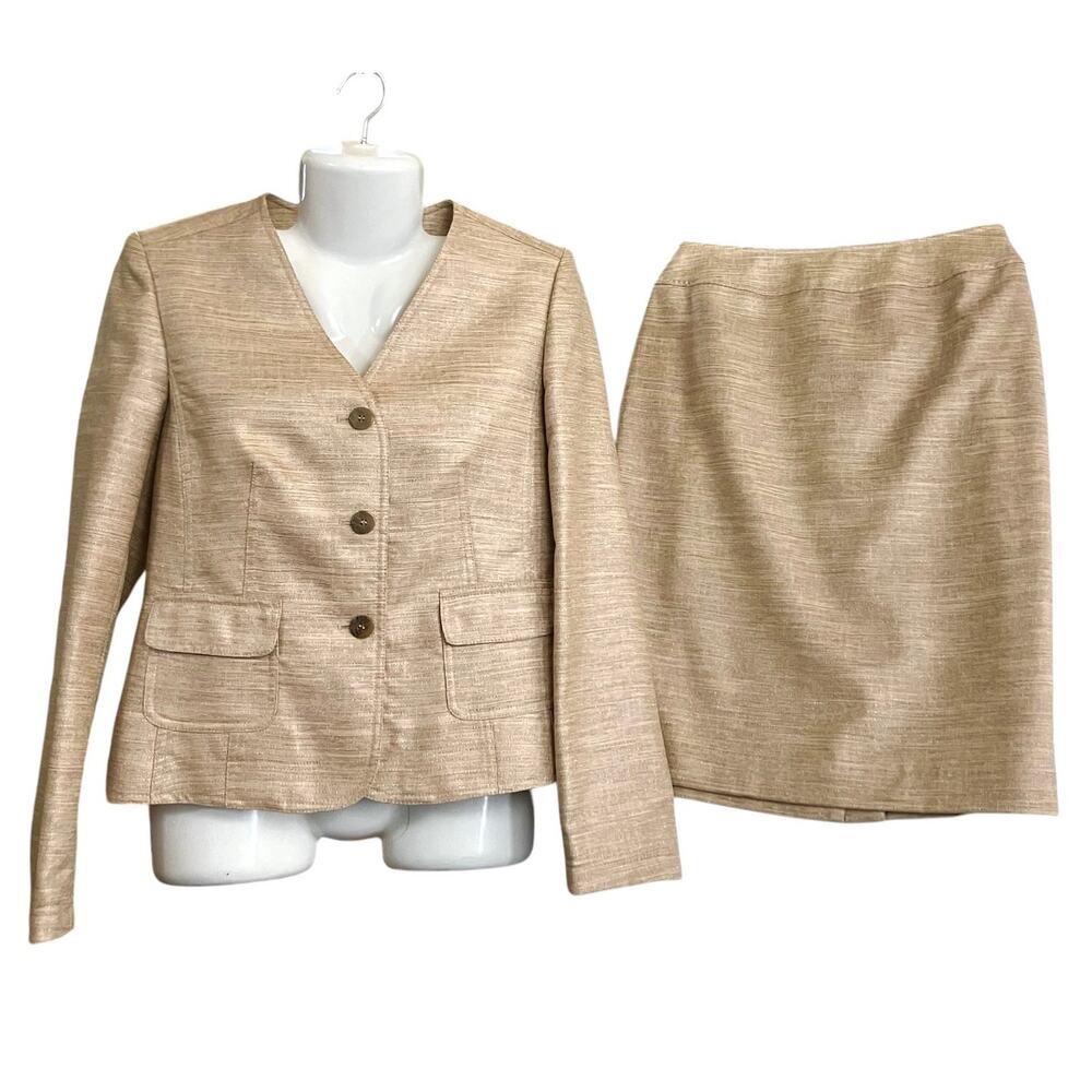Kasper Women's Gold/Metallic Textured Collarless Jacket/ Pencil Skirt Set SZ 6